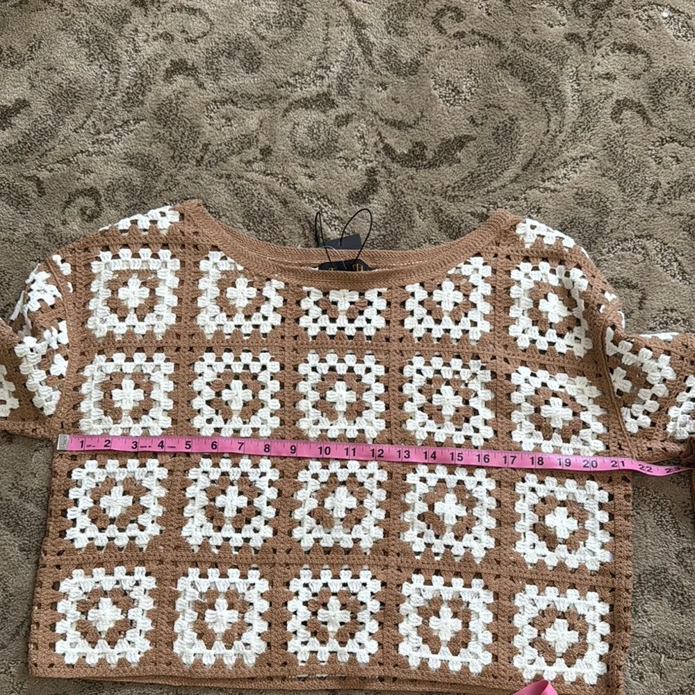 Brown and White Crochet Sweater
